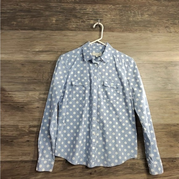 LOFT Light Blue Polka Dot Button Down Shirt - Picture 1 of 8